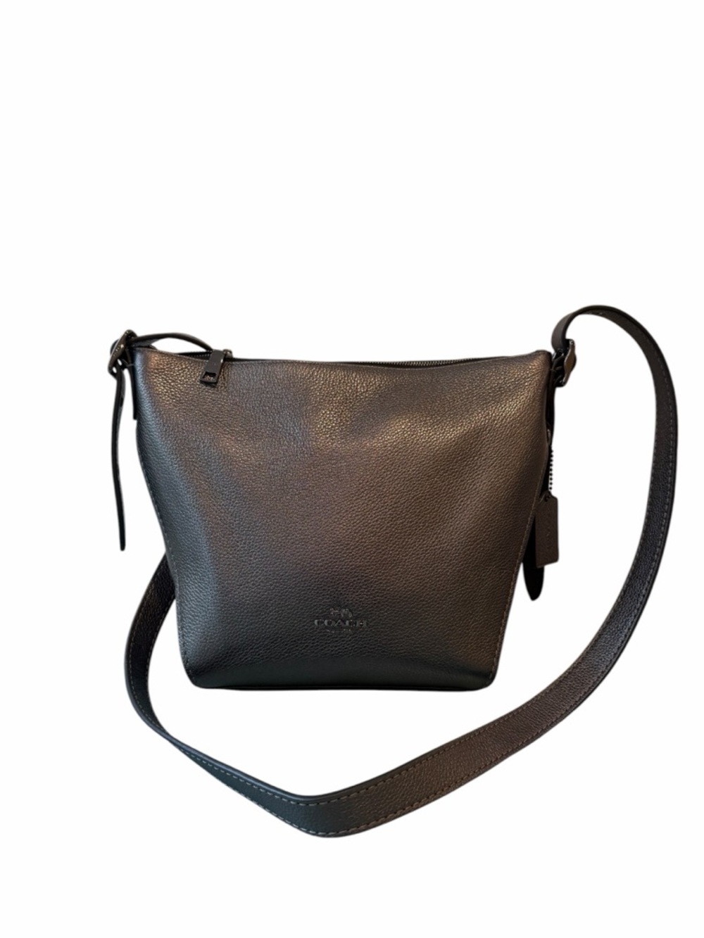 Coach Dark Gray Metallic Leather Dufflette Crossbody Graphite Bag